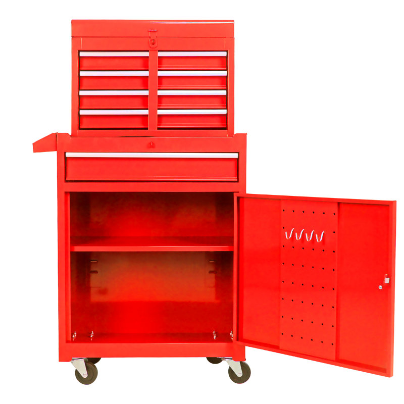 5 boîtes à outils en métal avec roues verrouillables et espace interne, Rouge