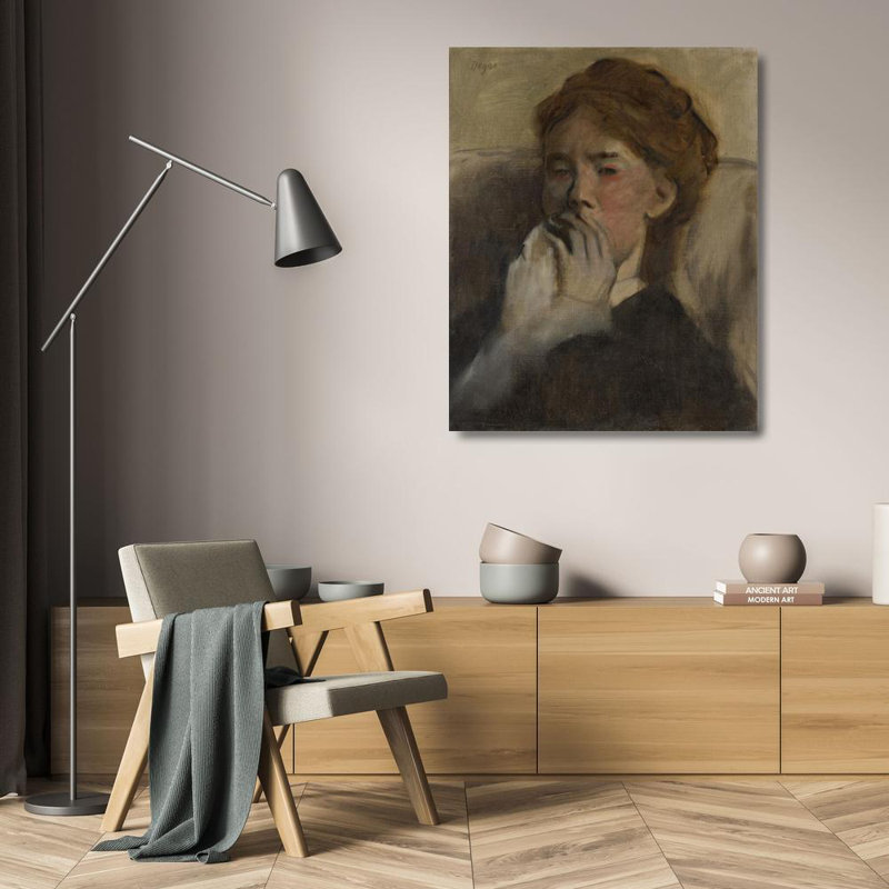 «Young Woman with Her Hand over Her Mouth» par Edgar Degas - Art mural sur toile tendue avec châssis, H 24 po x l 17 po