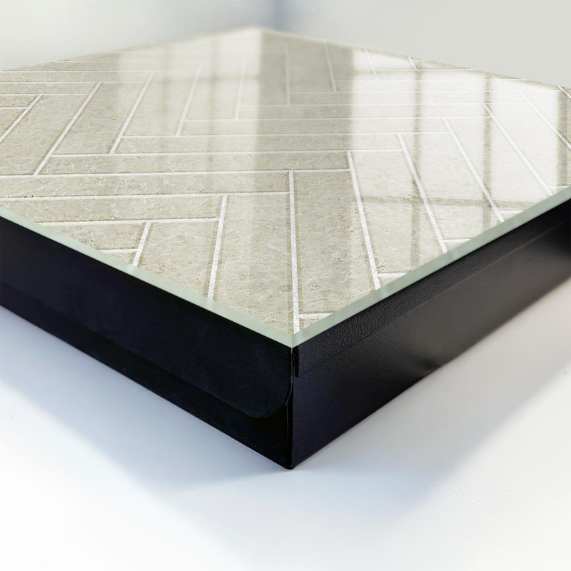 Key cabinet for wall, Opens to the right, 30x30x5, Black, Elegant herringbone pattern in subtle beige tones, 
