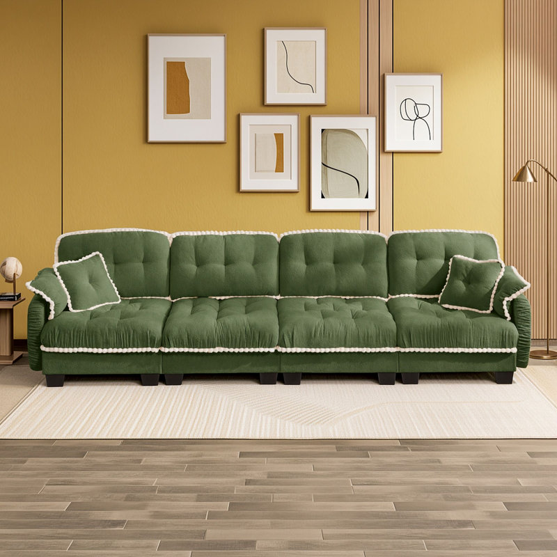 Canapé en chenille 4 places avec dossiers et coussins, Vert