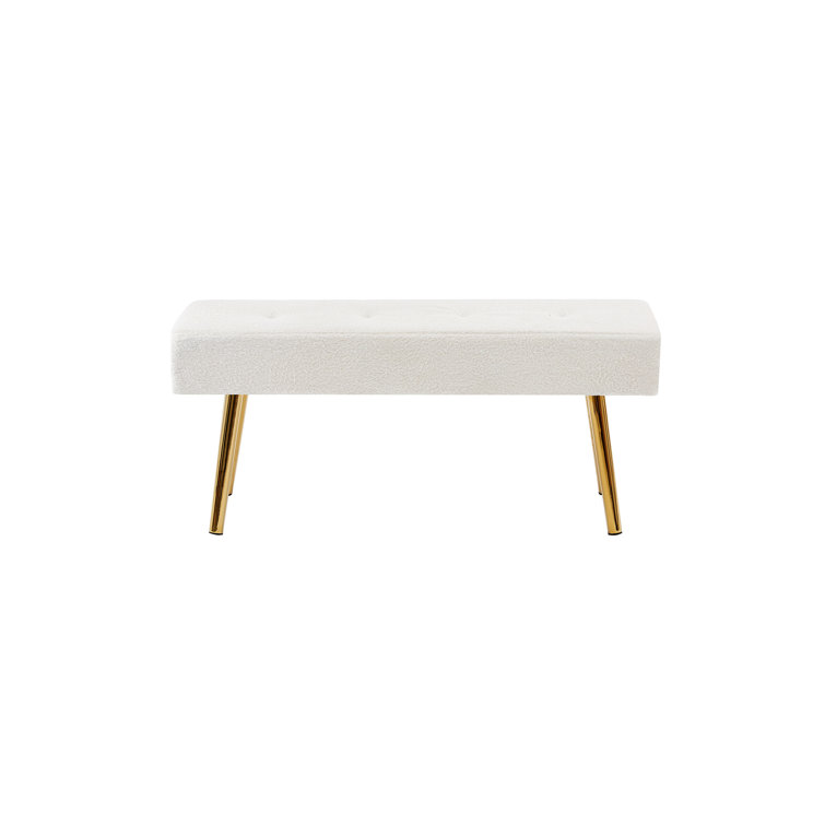 55 White End of Bed Bench, Modern Faux Fur Upholstered Ottoman Bench Seat  with Gold Legs, Fuzzy Long Bench for Bedroom Living Room Foyer Indoor