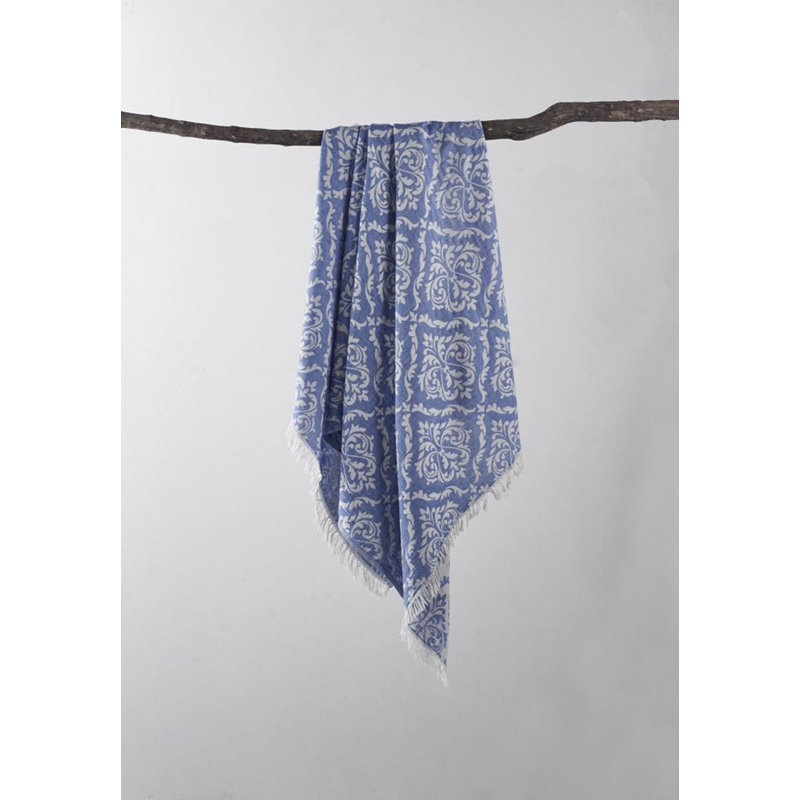 Luxurious Fouta Beach Towel, 100% Cotton, 35.4 x 66.9 inches | High Water Absorbent, Soft & Durable, 7.6 oz/sq ft | Machine Washable at 86-104°F, Elegant Blue Design | Perfect for Beach, Pool, or Spa
