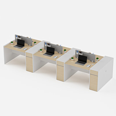 Poste de travail modulaire pour 6 personnes avec rangement et prises Okeysen