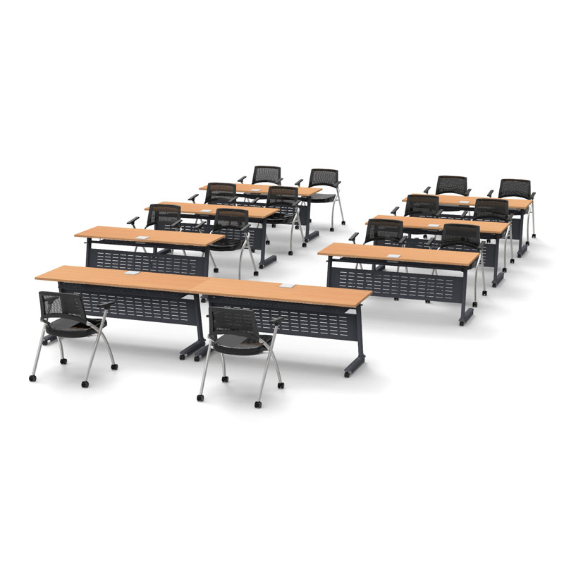 Beneva 14 Person Training Meeting Seminar Tables with Modesty Panels, 14 Chairs Complete 22 pc Set