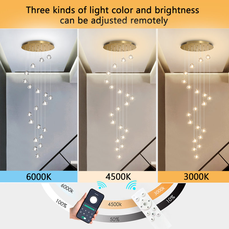 20-Light Dimmable Crystal Chandelier, Gold