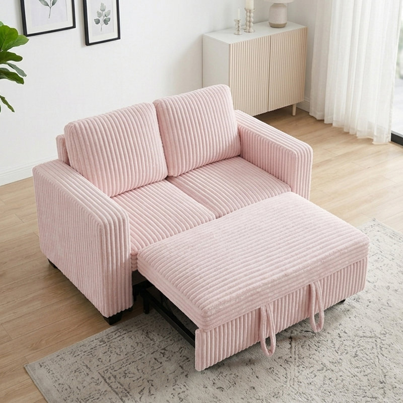 Canapé-lit modulaire en velours côtelé avec lit escamotable Corduroy, Rose