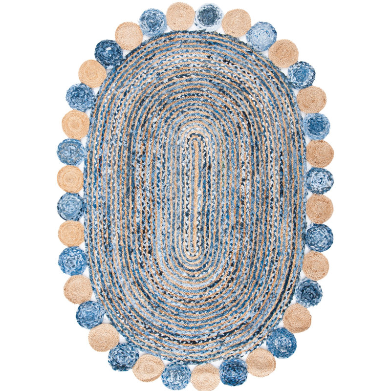 Cormier Hand Woven Jute, Cotton Abstract Rug, Oval 5' x 7'