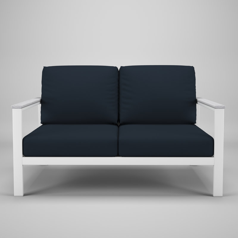 Townsend Chatwin Metal Outdoor Loveseat With Sunbrella Cushion, Navy, White