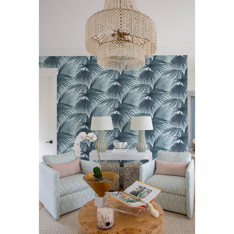 Pawley’s Island Palms Barely Wallpaper by Megan Molten, Black Linen, Faux Grasscloth