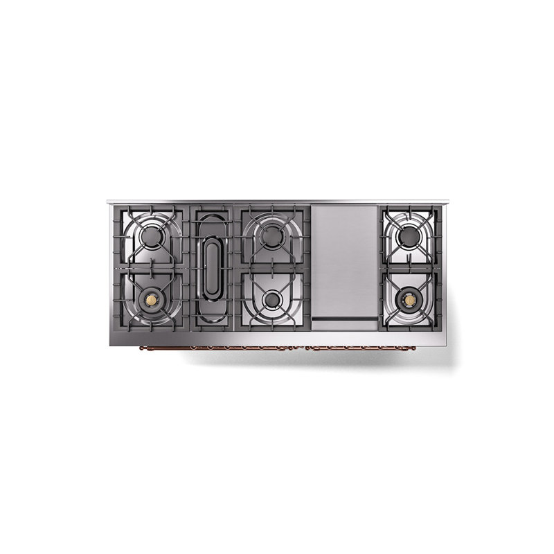 ILVE Nostalgie II 60 Dual Fuel Range, 9 Burners, Griddle, Natural Gas, Stainless Steel/Copper