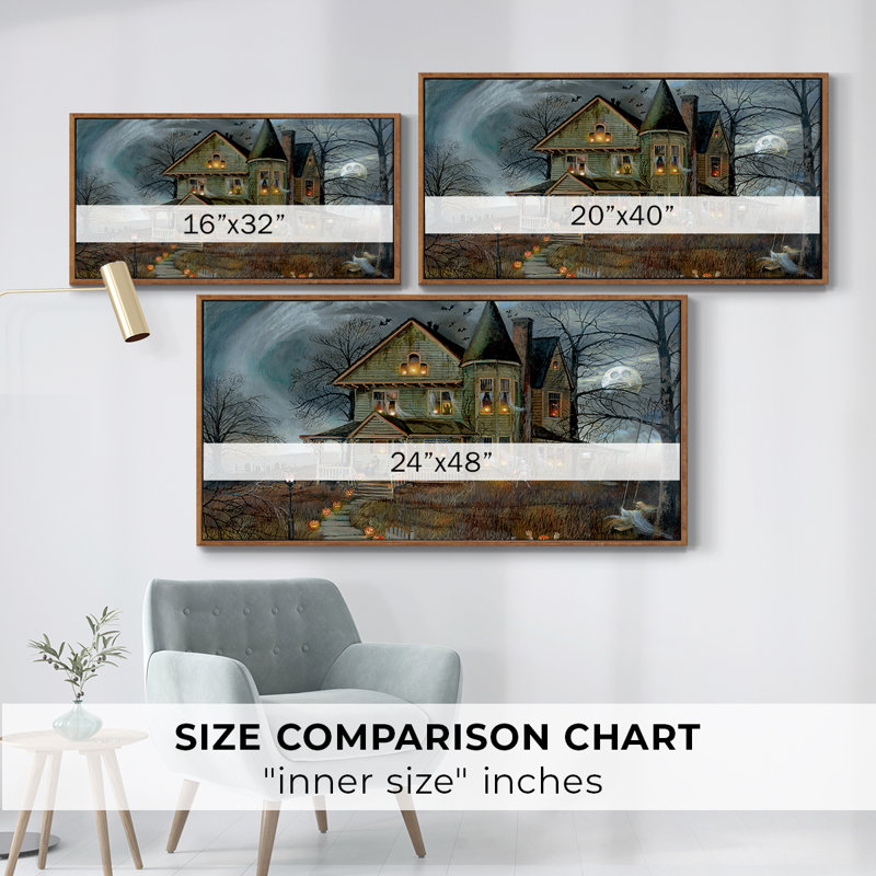 Haunted House - Toile tendue avec châssis tendue, prête à accrocher, H 25 po x l 49 po, Noyer