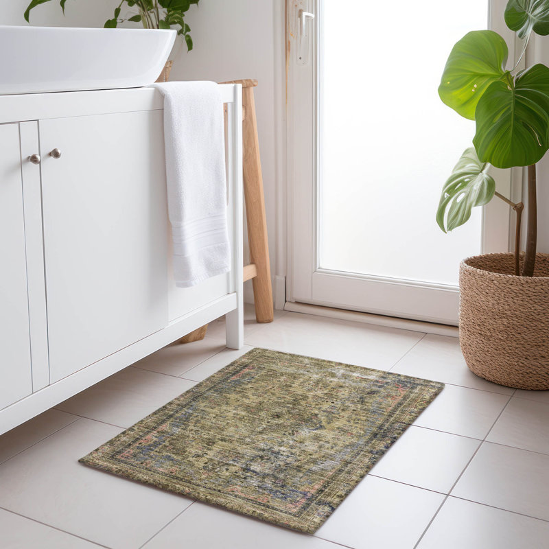 Machine Washable Indoor/Outdoor Claudian ACN1646 Aloe Rug, Rectangle 1'8" x 2'6"