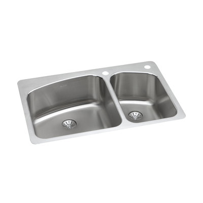 Lustertone 33" L x 22" W Double Basin Dual Mount Kitchen Sink with Drain Assembly