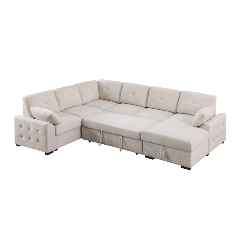 Bentley Modern Style Modular Sectional Unique Layout Made With Corduroy Fabric And Wood In Cream Setup-2 (NJ Warehouse Inventory)