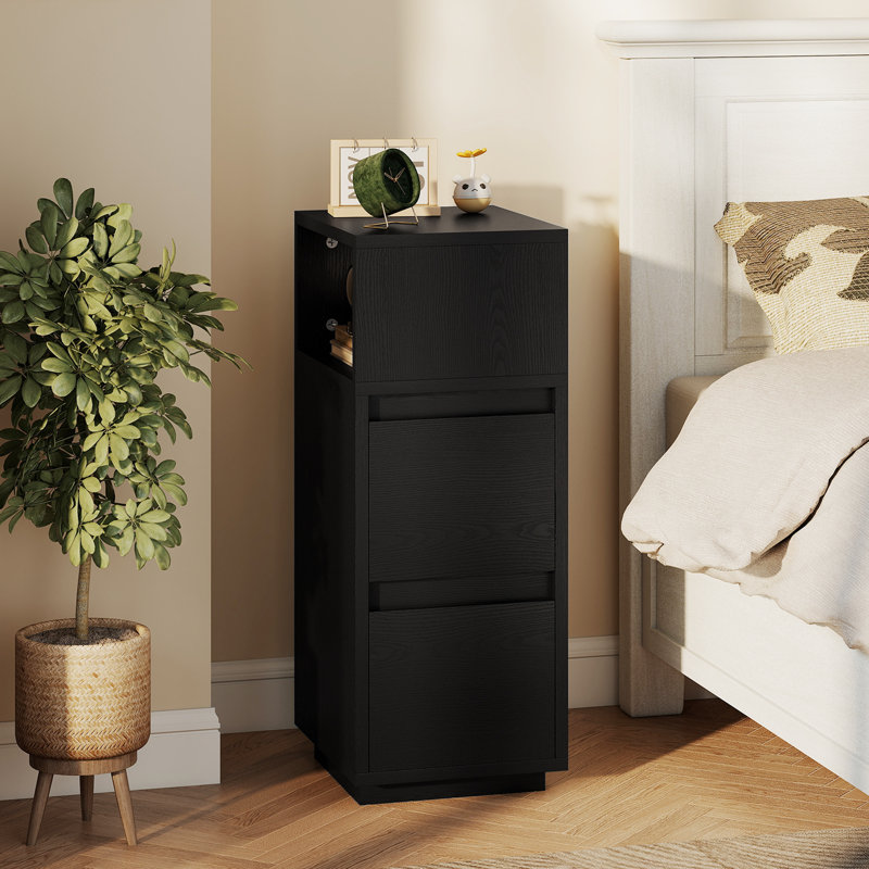 25cm W Particle Board Bedside Table, Black
