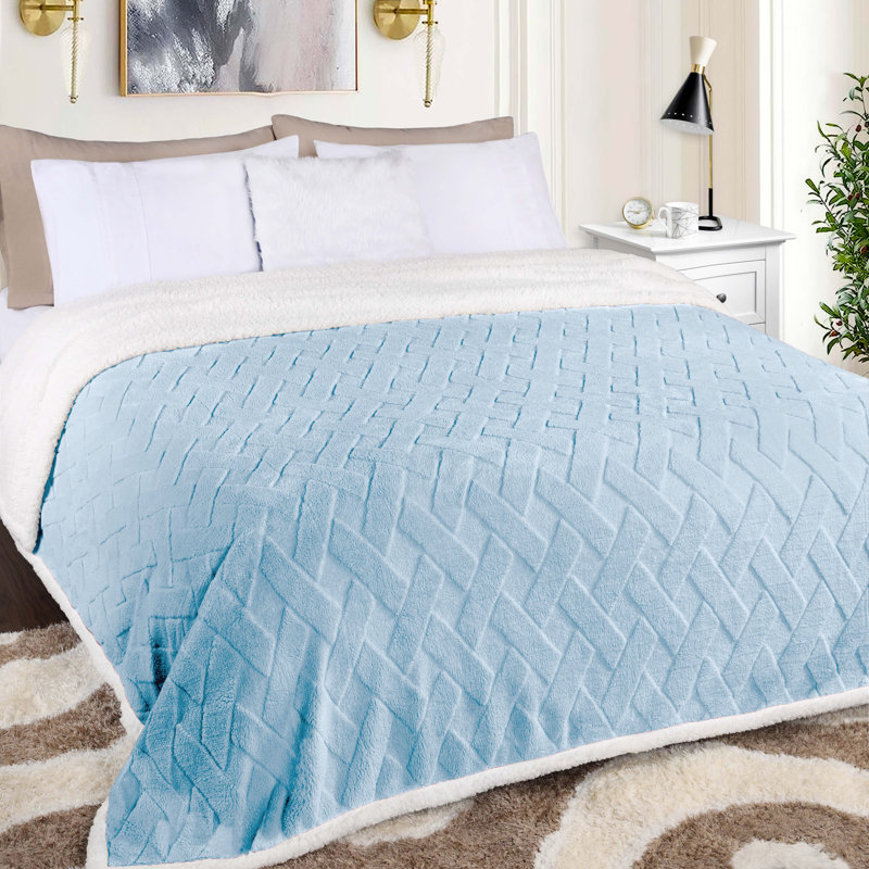 Literie moelleuse réversible de qualité supérieure Sherpa, Jeté, Bleu clair