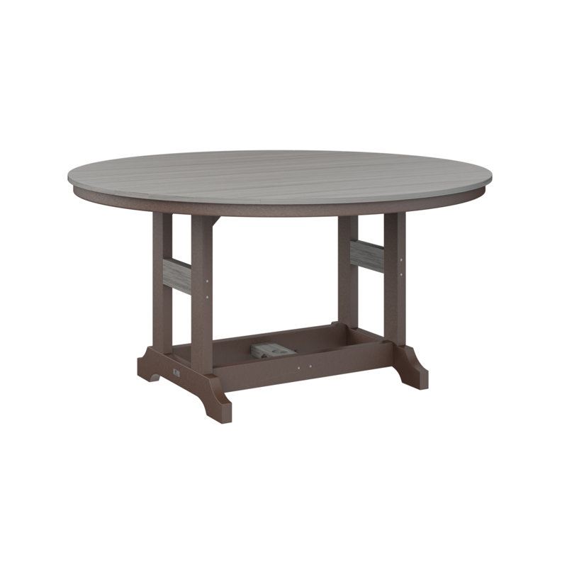 Garden Classic Outdoor Round Dining Table, Driftwood Gray, Chocolate Brown