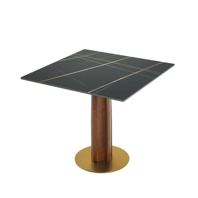 Folkestone Modern Square Sintered Stone Conference Table With Solid Wood Base by Mercer41