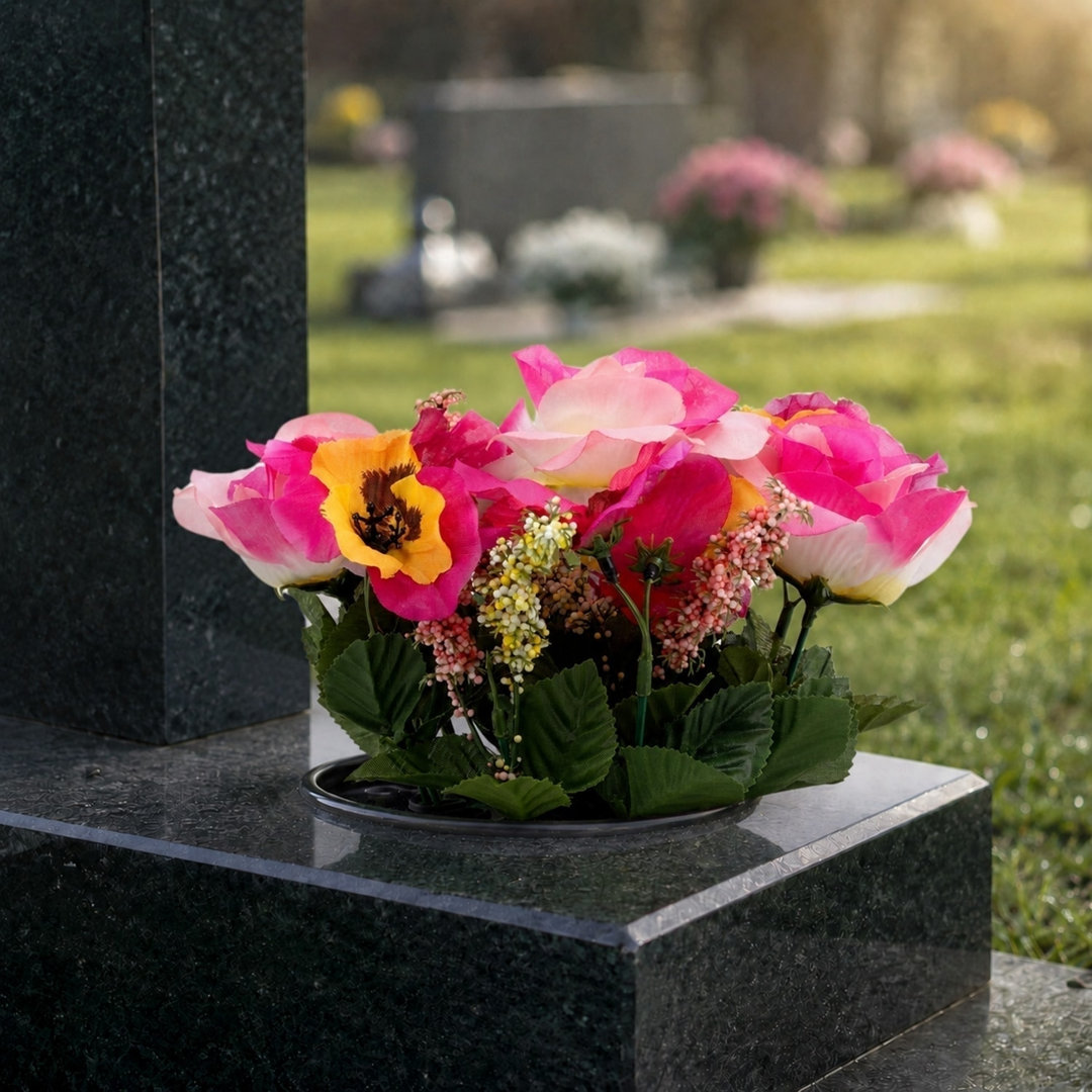 Artificial Silk Flower Grave Pot Memorial - Cemetery Graveside Tribute
