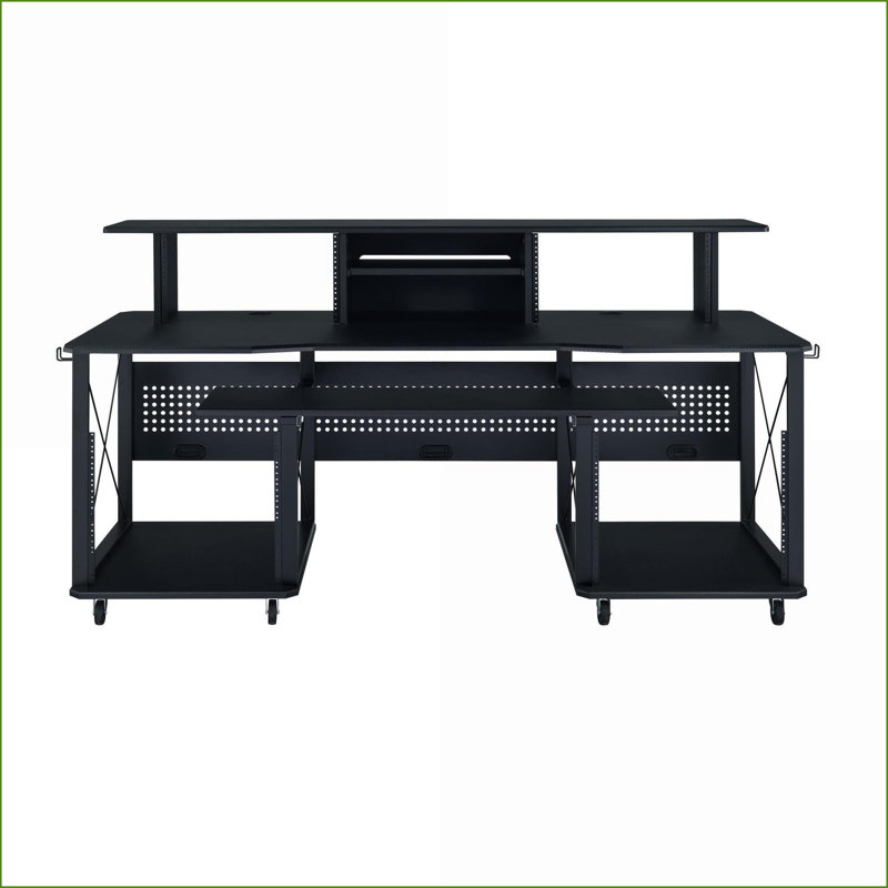 Bureau de musique avec plateau à clavier et compartiments de rangement | Finition noire | Noir | Métal, bois synthétique