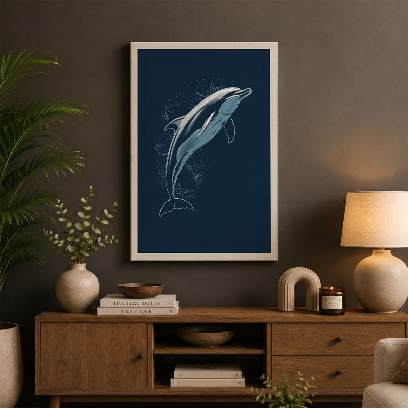Leaping Dolphin Coastal - Wrapped Canvas, 36x24 - 91.4 x 61.0 cm, Cream Border