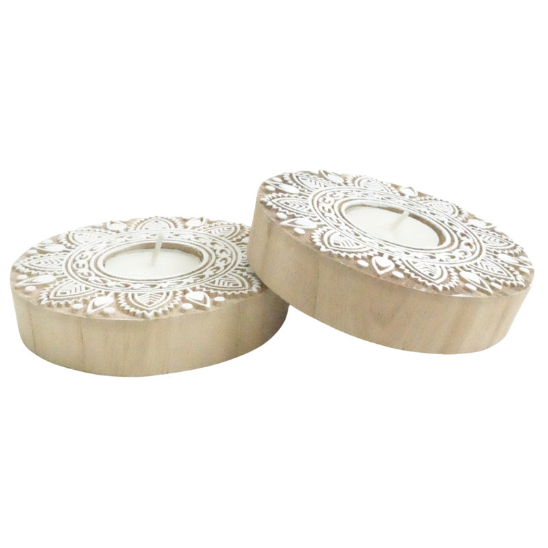  Decorative Wooden Candle Holder Handmade Rustic Block with Warm Wood Stain-(Pack Of-3), 3