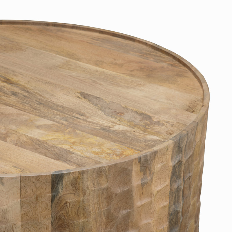 Table basse 38,25 po ronde brun grain de bois massif_Cocktail