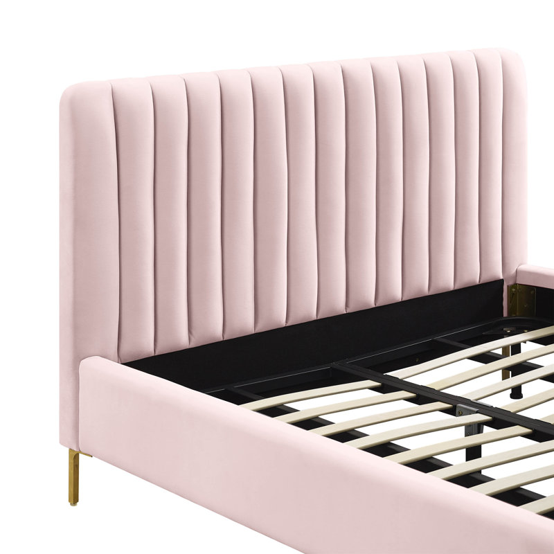 Lit plateforme tapissier Robbinsdale, Velours rosé, Double