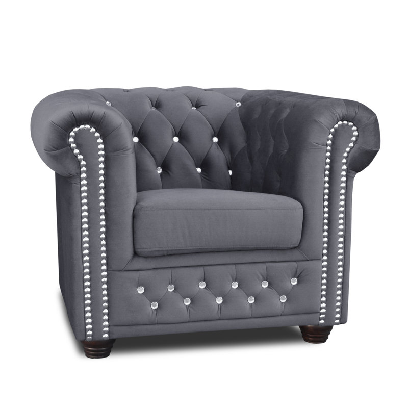 Sade Upholstered Chesterfield Chair, Grey