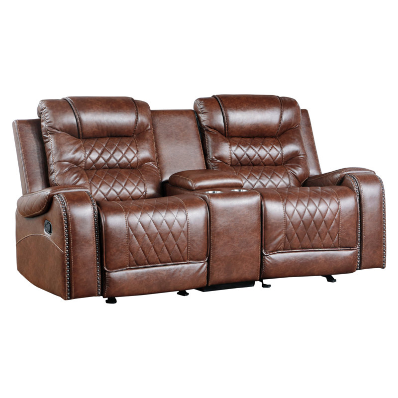 Causeuse inclinable électrique en PU Mehrtens avec console centrale et ports USB, Brun