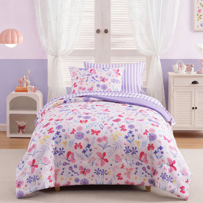 Amberspace Twin XL Comforter Set , Butterfly Botanical Flowers Bedding Set, All Season Kids Bed in a Bag Dorm 5 Pieces with Sheets, Pillowcase & Sham
