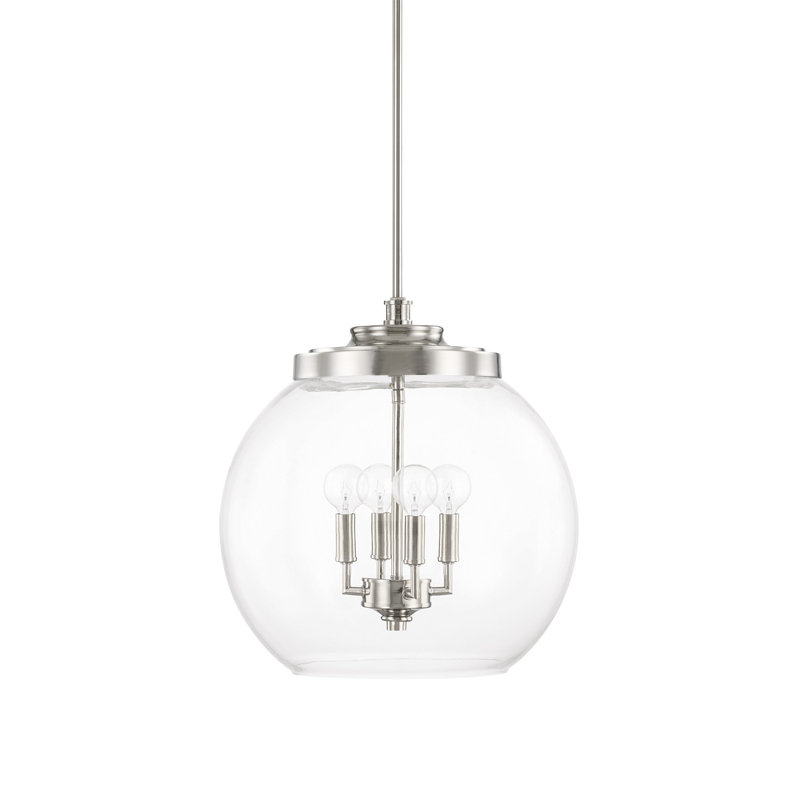 Lustre sphérique spectaculaire et unique à 4 lumières Mid-Century, Nickel poli