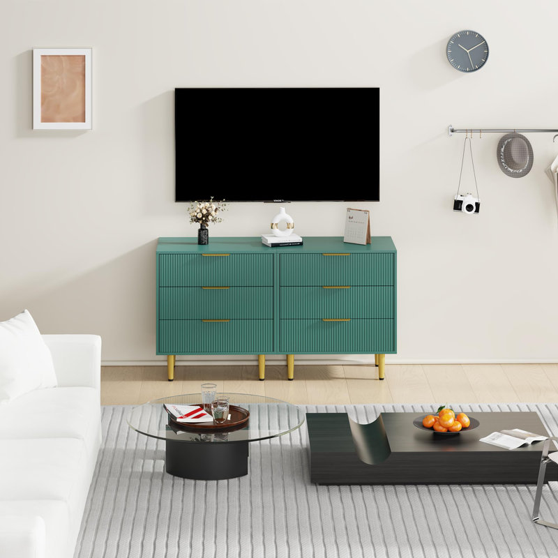 Commode 3 tiroirs cannelée pour chambre à coucher, commode en bois avec poignées en métal pour le rangement du salon ou du couloir