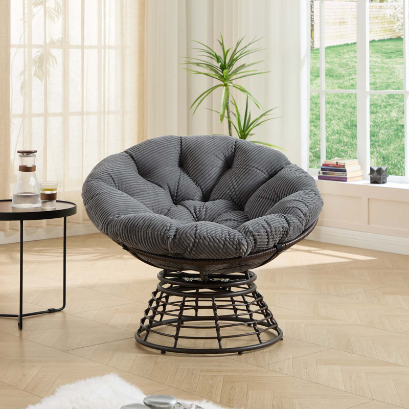 Fauteuil ergonomique pivotant à 360 ° avec coussins épais pour se détendre, Velours côtelé gris