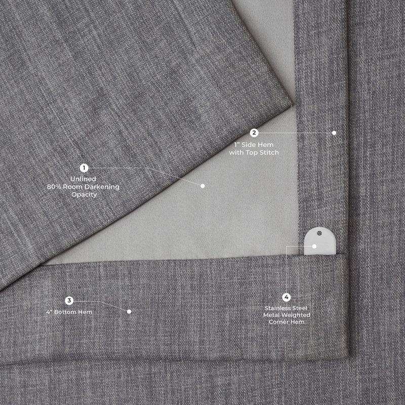 Panneau de rideau simple obscurcissant en lin Oneridge, L 50 po x L 108 po, Gris Blazer