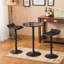 Ensemble de table de bar à hauteur réglable noir et 2 tabourets de bar pivotants en cuir reconstitué noir
