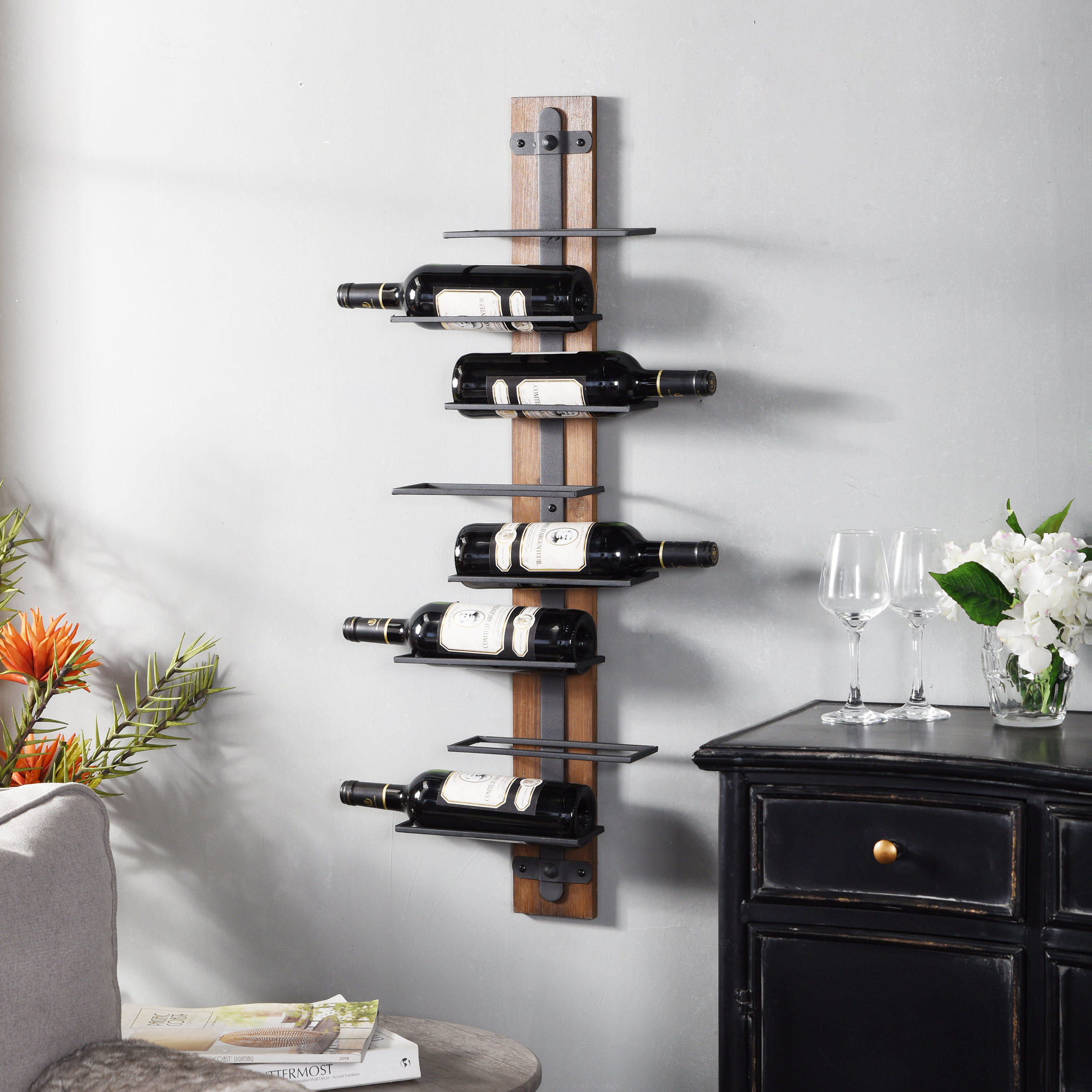 Mercury Row 8 Bottle Wall Mounted Wine Bottle Rack in Brown/Black ...