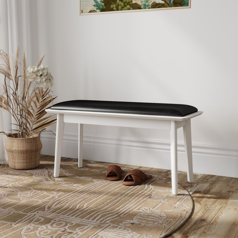 Banc rembourré en bois massif, H 19 po x l 35 po x P 14 po , Blanc, Noir, noir, noir, noir