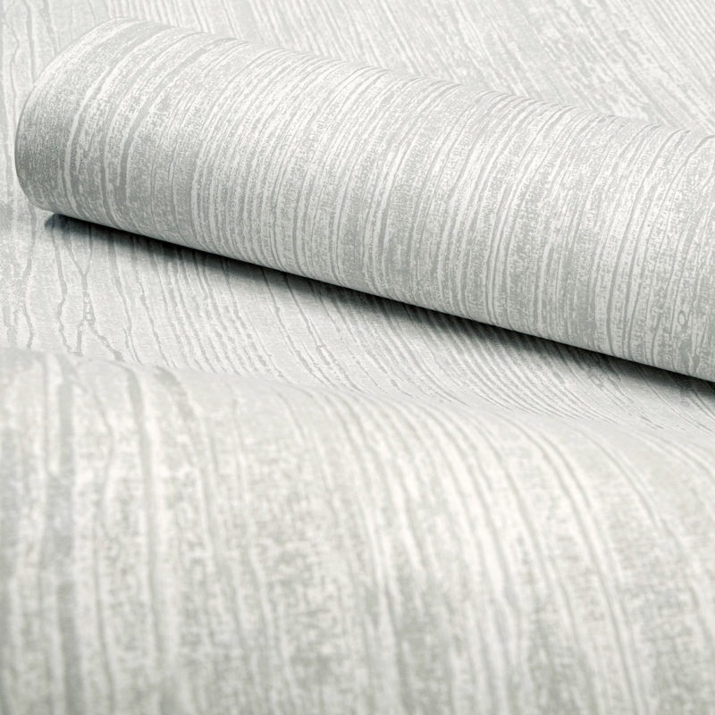 Feel Metallic Wooden Plank Effect 33' L x 21" W Wallpaper Roll, Light Gray
