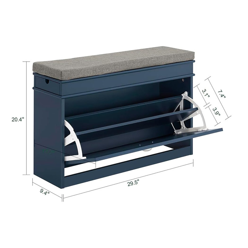 Banc de couloir étroit, petite armoire à chaussures avec tiroir rabattable et coussin de siège confortable pour les vestibules
