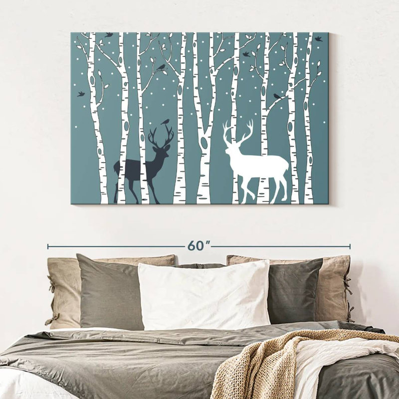 Deer In Birch Forest, 34" H x 51" W