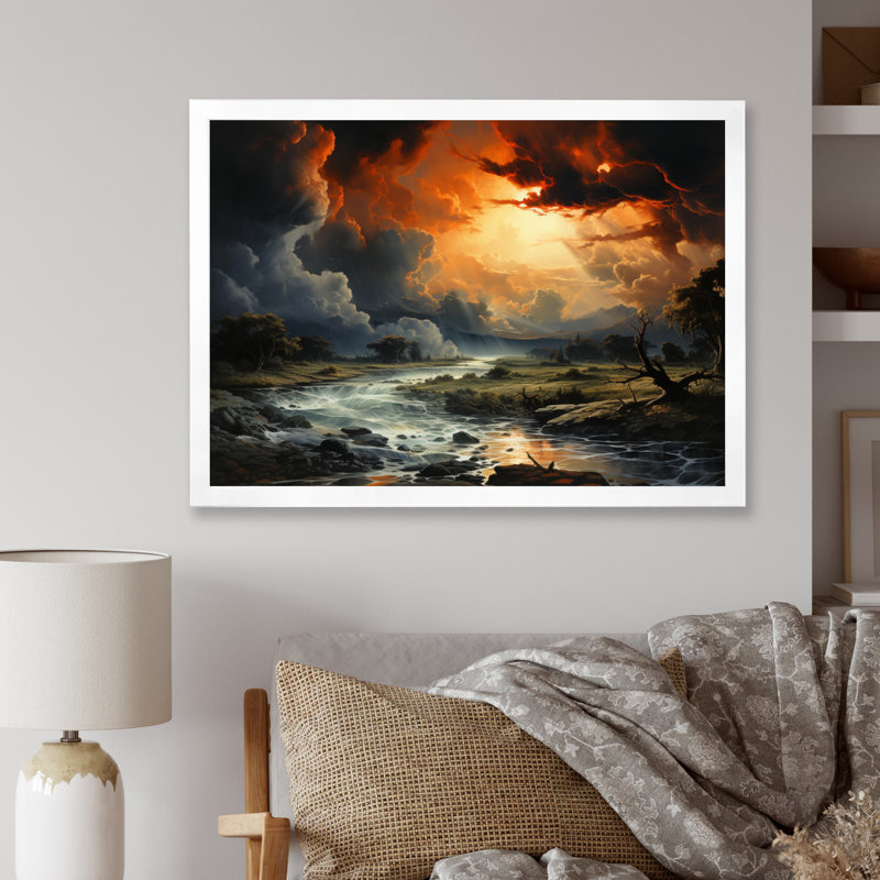 Tempête orange orangée éphémère sur toile, H 12 po x l 20 po x P 1 po, Cadre simple blanc