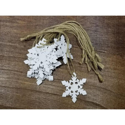 Bundle Of 12 White Wooden Hanging Snowflakes Christmas Decor