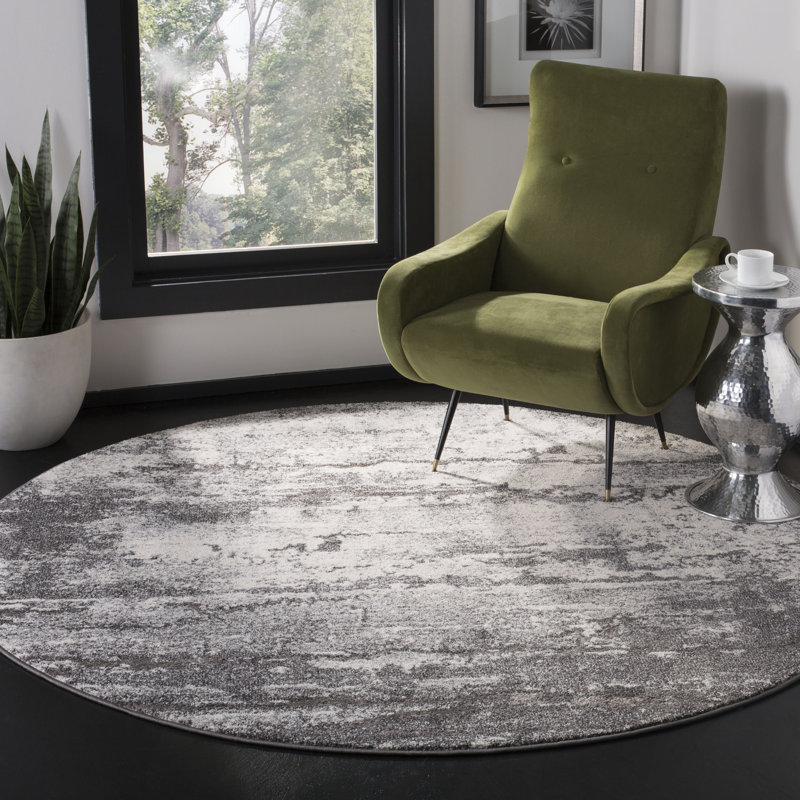 Tapis gris / gris foncé Elzada, Rond 6 pi 7 po