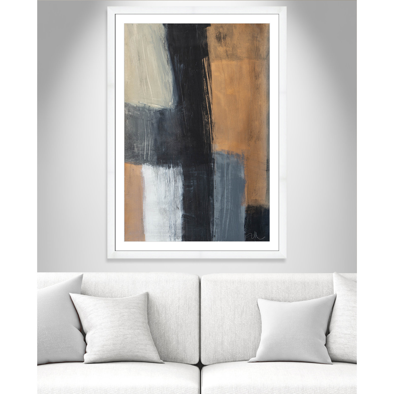 Calderon "Metallic Slate II" Print, 49" H x 35" W x 1.25" D, White Cube Frame Matted