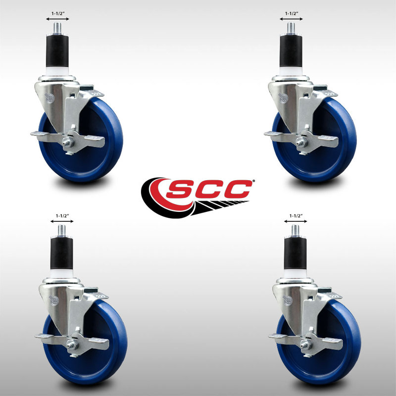 Ensemble de roulettes extensibles en poly 5 po pivotant de 1 1/2 po avec frein SCC