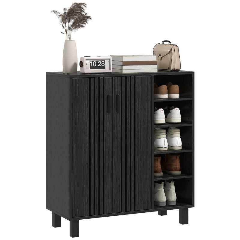Shoe Cabinet with 5-tier Cupboard Open Shelves for 17 Pairs Black