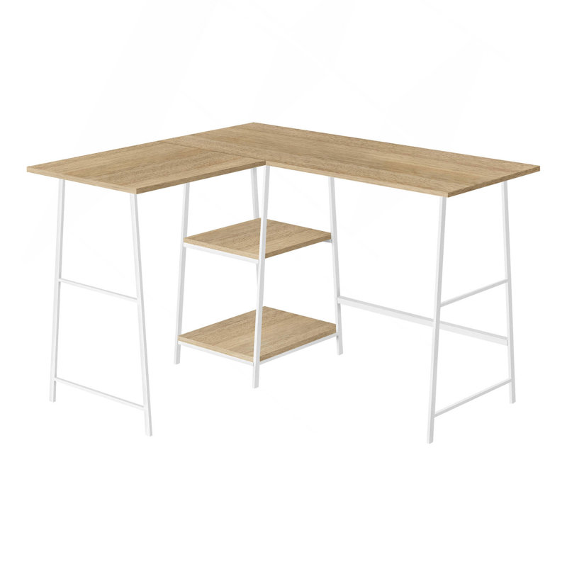Bureau d'ordinateur, bureau personnel, coin, tablettes de rangement, L 48 po, forme en L, travail, ordinateur portable, stratifié naturel, métal, contemporain