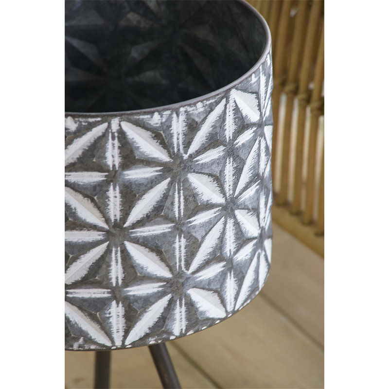 Set Of 2 Metal Planter Stand,Round Galvanized Grey Farmhouse Planter