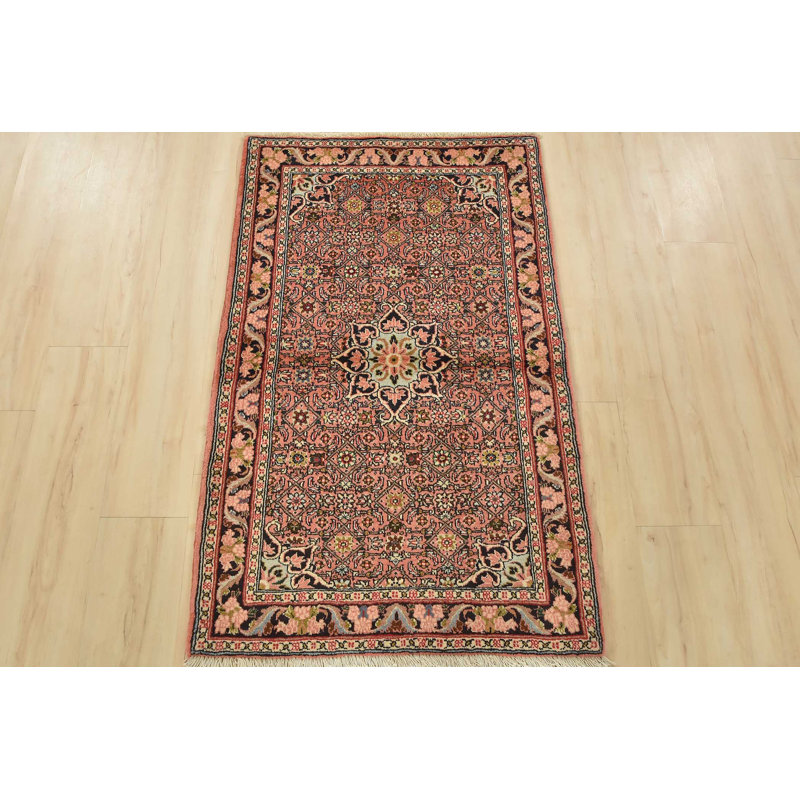 Tapis traditionnel noué à la main en laine rose 2 pi 7 po x 4 pi Bidbar